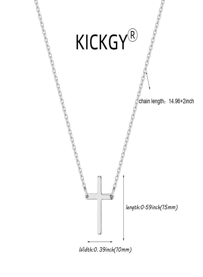 KICKGY Cross Necklace for Women,Dainty Silver Cross Necklace Small Cute Pendant Necklaces Simple Choker Necklaces for Women Trendy Fashion Silver Jewelry for Women Baptism Gifts - Image 3